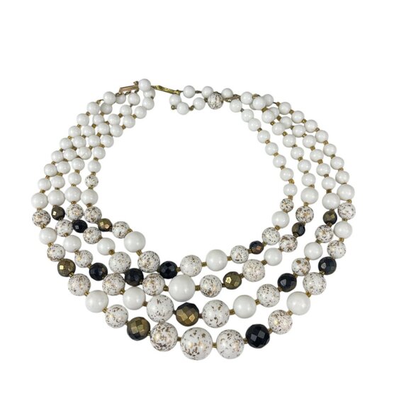 Vintage West Germany Multi-Strand Beaded Necklace With Faux Pearls & Speckled Be - Picture 7 of 7